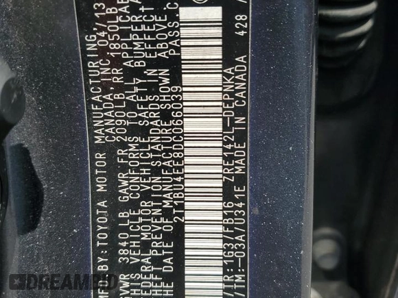 2013 Toyota Corolla L with VIN 2T1BU4EE8DC066039, listed as a Copart auction lot 53945135 with 279,569 mi miles and Salvage Title. Bid and sale history available at carsss.com. Image 13.