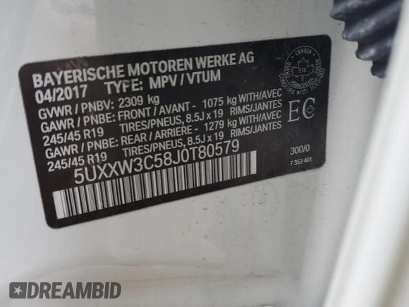 2018 BMW X4 xDrive28i with VIN 5UXXW3C58J0T80579, listed as a Copart auction lot 38707004 with 119,764 mi miles. Bid and sale history available at carsss.com. Image 13.