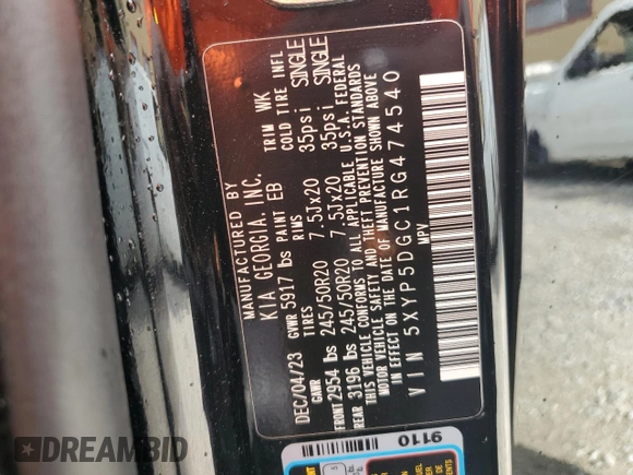 2024 Kia Telluride SX X-Line with VIN 5XYP5DGC1RG474540, listed as a Copart auction lot 55872755 with 19,052 mi miles and Salvage title. Bid and sale history available at DreamBid. Image 14.