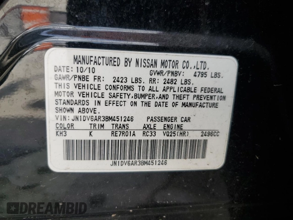 2011 Infiniti G25 x with VIN JN1DV6AR3BM451246, listed as a Copart auction lot 71883764 with Not Provided miles and Salvage Title. Bid and sale history available at DreamBid. Image 15.