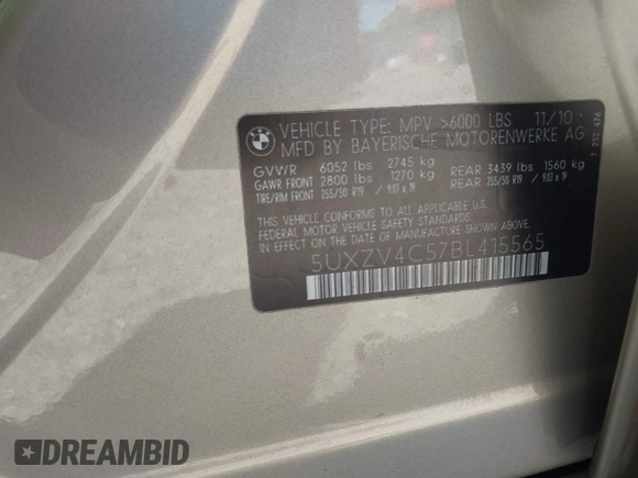 2011 BMW X5 35i z VIN 5UXZV4C57BL415565, wystawiony jako IAAI lot #41864490 z przebiegiem 176 458 mil mil oraz . Historia ofert i sprzedaży dostępna na DreamBid. Obrazek 9.