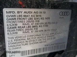 2019 Audi Q7 Premium Plus with VIN WA1LAAF78KD042605, listed as a Copart auction lot 56993735 with 67,601 mi miles and Salvage title. Bid and sale history available at DreamBid. Image 13.