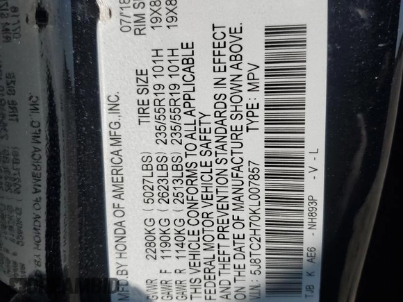 2019 Acura RDX Advance z VIN 5J8TC2H70KL007857, wystawiony jako Copart lot #59142485 z przebiegiem 152 307 mil mil oraz Czysty tytuł • Clean title. Historia ofert i sprzedaży dostępna na DreamBid. Obrazek 13.
