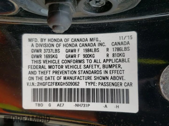 2016 Honda Civic Sedan EX with VIN 2HGFC2F8XGH509062, listed as a Copart auction lot 78390574 with 153,205 mi miles and Salvage Title. Bid and sale history available at carsss.com. Image 14.