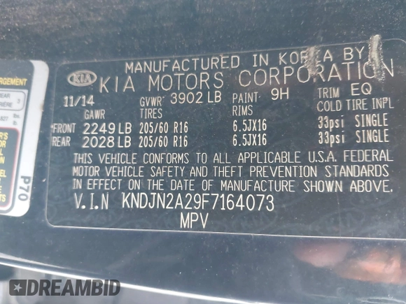 2015 Kia Soul z VIN KNDJN2A29F7164073, wystawiony jako IAAI lot #42484727 z przebiegiem 143 827 mil mil oraz . Historia ofert i sprzedaży dostępna na DreamBid. Obrazek 9.