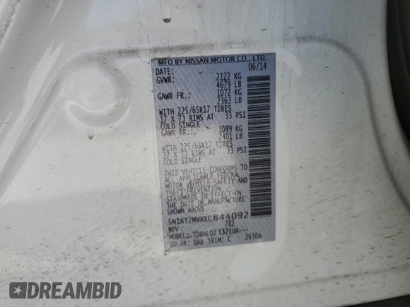 2014 Nissan Rogue SV with VIN 5N1AT2MVXEC844092, listed as a Copart auction lot 48302185 with 96,348 mi miles and Salvage Title. Bid and sale history available at carsss.com. Image 15.