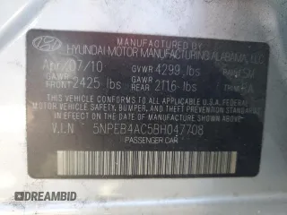 2011 Hyundai Sonata GLS with VIN 5NPEB4AC5BH047708, listed as a Copart auction lot 49452465 with 207,314 mi miles and Salvage Title. Bid and sale history available at carsss.com. Image 14.