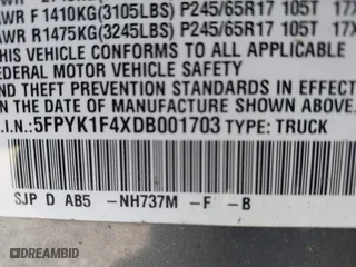 2013 Honda Ridgeline RTS with VIN 5FPYK1F4XDB001703, listed as a IAAI auction lot 41800808 with 146,944 mi miles. Bid and sale history available at carsss.com. Image 9.