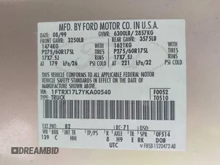 2000 Ford F-150 XL with VIN 1FTRX17L7YKA00540, listed as a IAAI auction lot 42739489 with Not provided miles and . Bid and sale history available at DreamBid. Image 9.