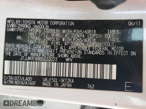 2011 Lexus GX 460 Premium with VIN JTJJM7FX9B5033023, listed as a Copart auction lot 43073455 with 247,472 mi miles and Salvage title. Bid and sale history available at DreamBid. Image 15.