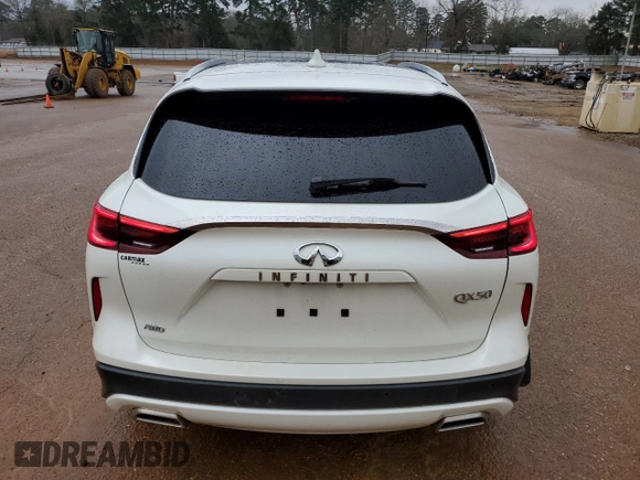 2021 Infiniti QX50 Luxe with VIN 3PCAJ5BB9MF112350, listed as a Copart auction lot 45912815 with 33,802 mi miles and Salvage Title. Bid and sale history available at DreamBid. Image 6.