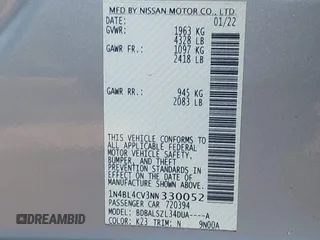 2022 Nissan Altima SR z VIN 1N4BL4CV3NN330052, wystawiony jako IAAI lot #41735544 z przebiegiem 39 782 mil mil oraz . Historia ofert i sprzedaży dostępna na DreamBid. Obrazek 9.