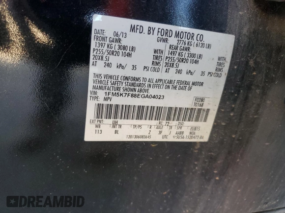 2014 Ford Explorer Limited with VIN 1FM5K7F88EGA04023, listed as a Copart auction lot 48469945 with 255,279 mi miles and Salvage Title. Bid and sale history available at carsss.com. Image 16.
