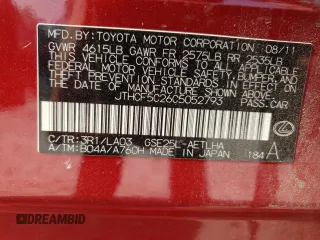 2012 Lexus IS 250 z VIN JTHCF5C26C5052793, wystawiony jako Copart lot #60808425 z przebiegiem 158 488 mil mil oraz Czysty tytuł • Clean title. Historia ofert i sprzedaży dostępna na DreamBid. Obrazek 12.