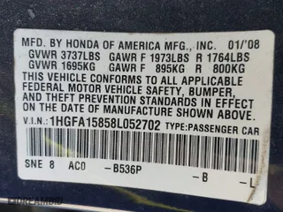 2008 Honda Civic Sdn EX with VIN 1HGFA15858L052702, listed as a IAAI auction lot 42031789 with 235,312 mi miles. Bid and sale history available at carsss.com. Image 9.