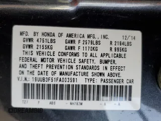 2015 Acura TLX V6 Tech with VIN 19UUB3F51FA003591, listed as a Copart auction lot 82263144 with 101,430 mi miles and Salvage Title. Bid and sale history available at carsss.com. Image 14.