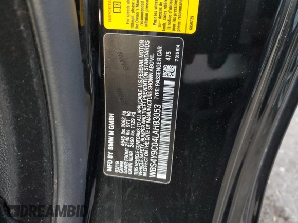 2020 BMW M4 z VIN WBS4Y9C04LAH83053, wystawiony jako Copart lot #87412064 z przebiegiem 48 474 mil mil oraz Szkoda całkowita • Salvage title. Historia ofert i sprzedaży dostępna na DreamBid. Obrazek 12.