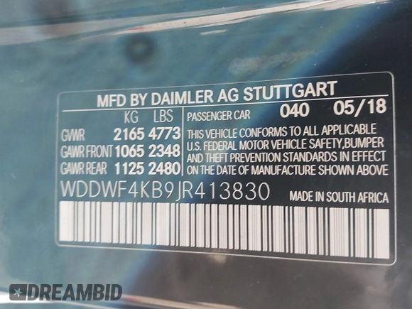 2018 Mercedes-Benz C 300 с VIN WDDWF4KB9JR413830, выставлен на аукционе IAAI как лот 41938545 с пробегом 48 385 миль миль и . История ставок и продаж доступна на DreamBid. Изображение 9.