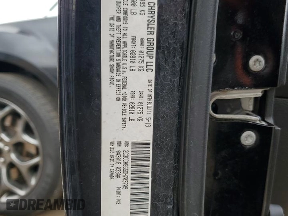 2013 Chrysler 300 with VIN 2C3CCAGG5DH703709, listed as a Copart auction lot 47603655 with 134,636 mi miles and Salvage Title. Bid and sale history available at carsss.com. Image 12.