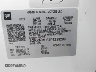 2023 GMC Acadia SLT with VIN 1GKKNMLS7PZ189299, listed as a IAAI auction lot 41446383 with Not Provided miles and . Bid and sale history available at carsss.com. Image 9.