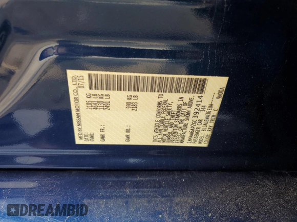 2016 Nissan Maxima SL with VIN 1N4AA6AP2GC392414, listed as a Copart auction lot 60598635 with 105,151 mi miles and Salvage title. Bid and sale history available at DreamBid. Image 12.