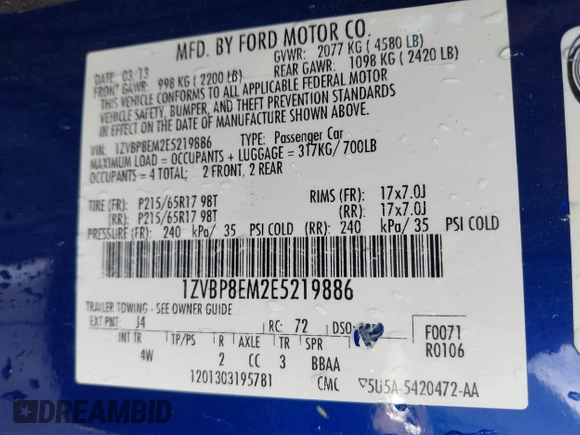 2014 Ford Mustang V6 with VIN 1ZVBP8EM2E5219886, listed as a IAAI auction lot 41689457 with 159,853 mi miles. Bid and sale history available at carsss.com. Image 9.