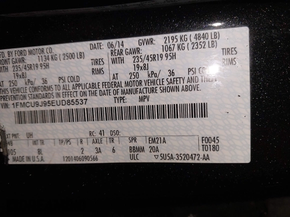 2014 Ford Escape Titanium with VIN 1FMCU9J95EUD85537, listed as a IAAI auction lot 41472236 with 154,796 mi miles. Bid and sale history available at carsss.com. Image 9.
