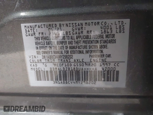 2021 Nissan Sentra SV z VIN 3N1AB8CV4MY298202, wystawiony jako IAAI lot #41631816 z przebiegiem 25 709 mil mil oraz . Historia ofert i sprzedaży dostępna na DreamBid. Obrazek 9.