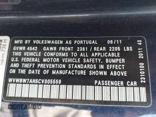 2012 Volkswagen Eos Komfort with VIN WVWBW7AH5CV005559, listed as a IAAI auction lot 42206644 with 160,843 mi miles and . Bid and sale history available at DreamBid. Image 9.