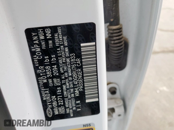 2024 Hyundai Elantra SE with VIN KMHLL4DG8RU761833, listed as a Copart auction lot 54862815 with 6,391 mi miles and Clean Title. Bid and sale history available at DreamBid. Image 12.