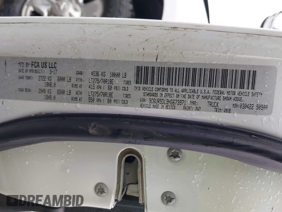 2017 Ram 2500 SLT with VIN 3C6UR5DL3HG673971, listed as a IAAI auction lot 41564109 with 159,214 mi miles and . Bid and sale history available at DreamBid. Image 9.