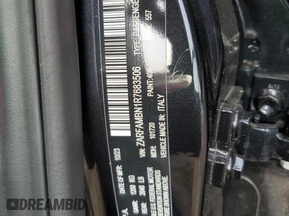 2024 Alfa Romeo Giulia Veloce z VIN ZARFAMBN1R7683506, wystawiony jako Copart lot #84331444 z przebiegiem Nie podano mil oraz Szkoda całkowita • Salvage title. Historia ofert i sprzedaży dostępna na DreamBid. Obrazek 15.
