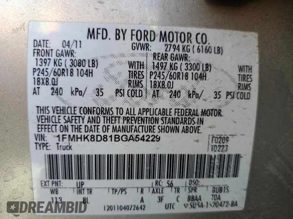 2011 Ford Explorer XLT с VIN 1FMHK8D81BGA54229, выставлен на аукционе Copart как лот 59540195 с пробегом 195 401 миль миль и Списание • Salvage title. История ставок и продаж доступна на DreamBid. Изображение 13.