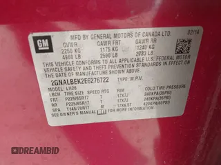 2014 Chevrolet Equinox LT with VIN 2GNALBEK2E6276722, listed as a IAAI auction lot 41275582 with 159,122 mi miles. Bid and sale history available at carsss.com. Image 9.