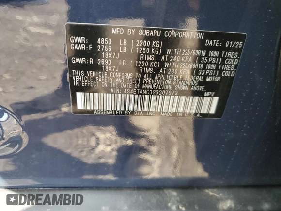 2025 Subaru Outback Limited z VIN 4S4BTANC3S3207973, wystawiony jako Copart lot #50604335 z przebiegiem Nie podano mil oraz Szkoda całkowita • Salvage title. Historia ofert i sprzedaży dostępna na DreamBid. Obrazek 14.