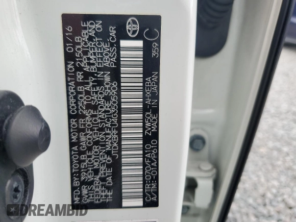 2016 Toyota Prius Two with VIN JTDKBRFU4G3505906, listed as a Copart auction lot 49041485 with 96,009 mi miles and Salvage Title. Bid and sale history available at DreamBid. Image 12.