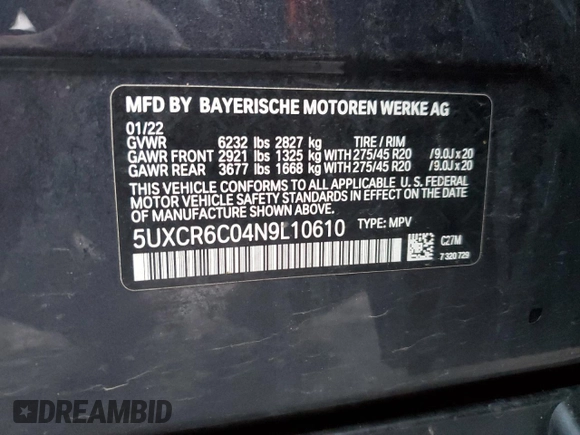 2022 BMW X5 xDrive40i with VIN 5UXCR6C04N9L10610, listed as a Copart auction lot 73212042 with 13,738 mi miles. Bid and sale history available at carsss.com. Image 14.