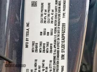 2023 Tesla Model 3 z VIN 5YJ3E1EA0PF622289, wystawiony jako Copart lot #60626335 z przebiegiem 34 158 mil mil oraz Szkoda całkowita • Salvage title. Historia ofert i sprzedaży dostępna na DreamBid. Obrazek 13.