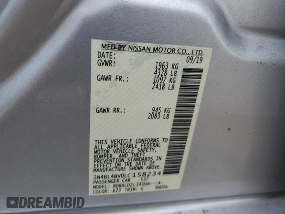 2020 Nissan Altima 2.5 S with VIN 1N4BL4BV0LC158234, listed as a Copart auction lot 49794545 with 116,204 mi miles and Salvage Title. Bid and sale history available at carsss.com. Image 15.
