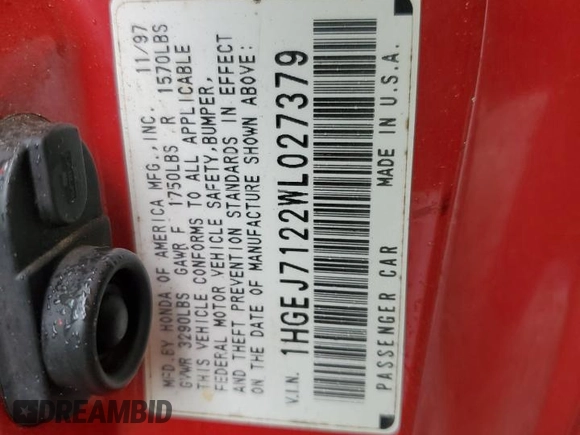 1998 Honda Civic HX with VIN 1HGEJ7122WL027379, listed as a Copart auction lot 79062514 with 178,392 mi miles and Salvage Title. Bid and sale history available at carsss.com. Image 15.