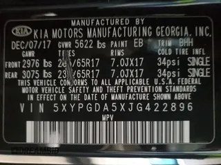 2018 Kia Sorento LX V6 with VIN 5XYPGDA5XJG422896, listed as a Copart auction lot 46865955 with 0 mi miles and Salvage Title. Bid and sale history available at carsss.com. Image 13.