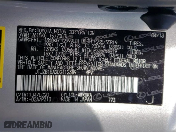 2013 Lexus RX with VIN JTJZB1BA2D2412389, listed as a Copart auction lot 49680775 with 54,209 mi miles and Clean Title. Bid and sale history available at carsss.com. Image 13.