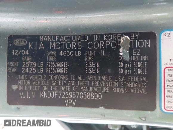 2005 Kia Sportage LX with VIN KNDJF723957038800, listed as a IAAI auction lot 41497596 with 122,189 mi miles and . Bid and sale history available at carsss.com. Image 9.
