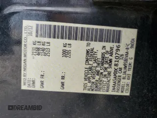 2013 Nissan Maxima SV with VIN 1N4AA5AP0DC810796, listed as a Copart auction lot 53444805 with 173,015 mi miles and Salvage Title. Bid and sale history available at DreamBid. Image 12.