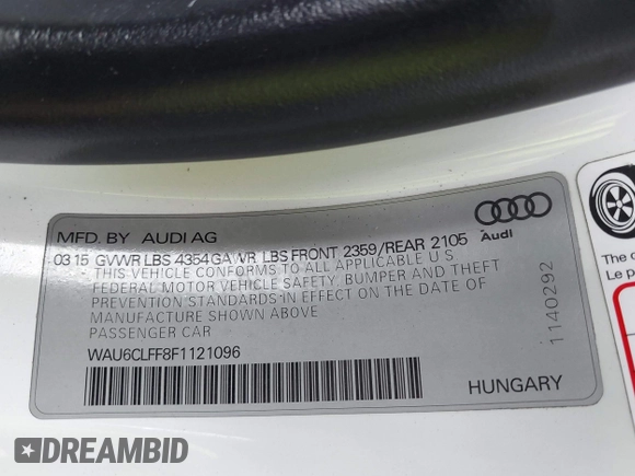 2015 Audi A3 1.8T Premium with VIN WAU6CLFF8F1121096, listed as a IAAI auction lot 42038667 with 178,994 mi miles. Bid and sale history available at carsss.com. Image 9.