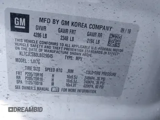 2020 Chevrolet Trax LT with VIN KL7CJLSB0LB029045, listed as a IAAI auction lot 41825272 with 59,149 mi miles and . Bid and sale history available at DreamBid. Image 9.