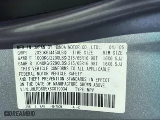 2006 Honda CR-V LX with VIN JHLRD685X6C019034, listed as a Copart auction lot 54324445 with 218,178 mi miles and Clean Title. Bid and sale history available at carsss.com. Image 10.