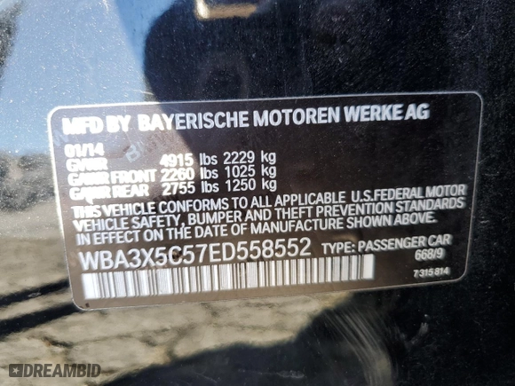 2014 BMW 3 Series Gran Turismo 328i xDrive with VIN WBA3X5C57ED558552, listed as a Copart auction lot 41476295 with 0 mi miles and Non Repairable. Bid and sale history available at carsss.com. Image 12.