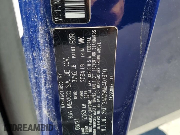 2021 Kia Forte LXS с VIN 3KPF24AD9ME407910, выставлен на аукционе Copart как лот 64899925 с пробегом 63 804 миль миль и Чистый • Clean title. История ставок и продаж доступна на DreamBid. Изображение 12.