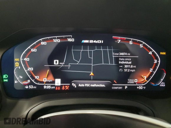2022 BMW 2 Series M240i xDrive with VIN 3MW53CM0XN8C63731, listed as a Copart auction lot 45995214 with 34,874 mi miles. Bid and sale history available at carsss.com. Image 9.
